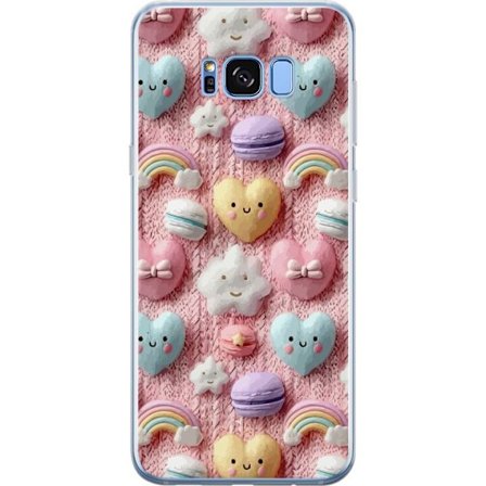 Yhteensopiva Puhelinkuori Samsung Galaxy S8+ Pastellimotiiivi sydämillä, pilvillä, sateenkaarilla ja makaronseilla vaaleanpunaisella taustalla suloise