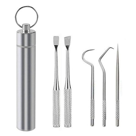 Tannpirkere i rustfritt stål, sett med 7 stk, gjenbrukbare metalltannpirkere for utendørs bruk