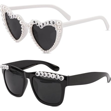 ING To-delt bryllupssolbriller til brud og gom Hvid hjerteformede solbriller Festdekorations tilbehør til nygifte og bryllupsfester