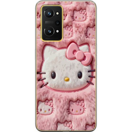 Kompatibel Mobilcover til Realme GT Neo 3T Hello Kitty lyserød fluffy baggrund med ikonisk ansigt og kawaii-æstetik
