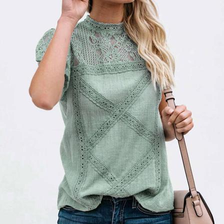Enfärgad T-shirt För Kvinnor Med Spetsar Patchwork Tee Shirt
