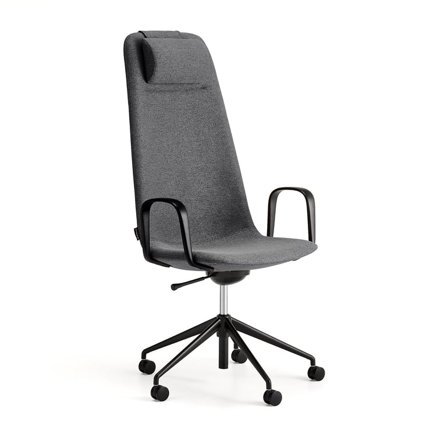 Stol LANGLEY, høy, med hjulstativ og armlener, svart/antrasitt