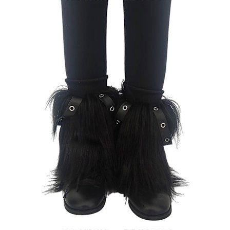 Punk Grunge -karvaiset säärystimet, joissa on silmukat ja hihna naisten lämpimiin pörröisiin muhkeisiin säärystimiin festivaaliasuihin, musta