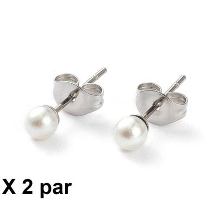 Note 2 ørestikker i 316L kirurgisk stål med 6 mm hvid perle