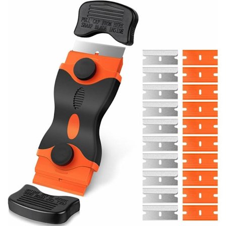 Glass Keramisk Topp Skrape, Inkludert 20 Erstatningsskrapeblader, Flerbruksrengjøringsskrape for Skraping av Etiketter, Dekaler, Klistremerker, 