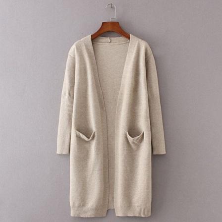 Dam flickor Stickad tröja Dubbelficka Mellanlängd Stickad Cardigan Apricot 92*105*46cm