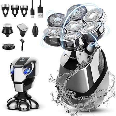 7d huvudrakare för kala män, uppgradera 5-i-1 huvud elektrisk rakapparat för män, herr grooming kit, anti-nyp, sladdlös, flytande skärare