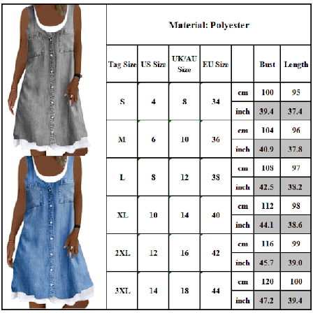 Dame Fake Denim Solid Casual Løs Linned Midikjole