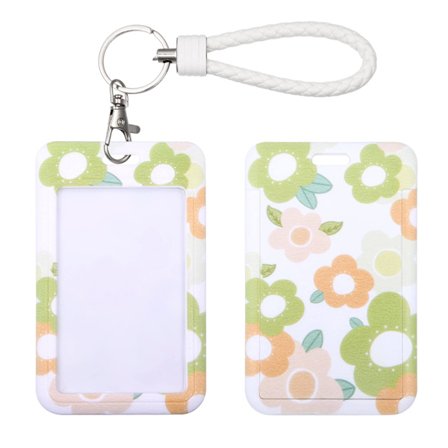 Blomster ID-kortmerkeholder med nøkkelring, plastskyvevindu for kvinner, menn og studenter