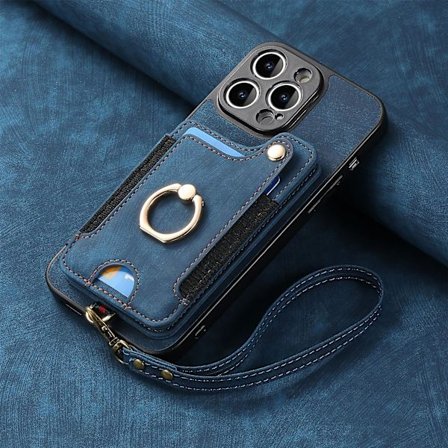 Plånbok Rfid Kreditkortshållare Ring Stativ Phone case För Iphone 15 Pro/15 Pro Max 15 Ultra Med handledsrem