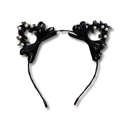 Kattöron i spets för utklädning flörtigt diadem rollspel fest halloween rosett