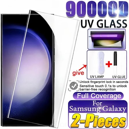 2 ST Fulltäckande Böjt UV Härdat Glas kompatibelt med Samsung Galaxy S24 S23 S22 S21 S20 Plus Ultra Skärmskydd Note 20 10 S10 5G