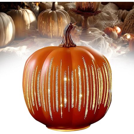 Twinkle Glas Græskar Halloween LED Lys Flamme Effekt Efterårsdekoration, Borddekoration 12*15cm