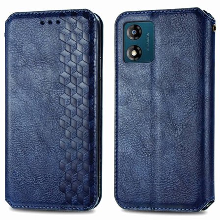 Nahkakotelo With A Stylish Rhombus Imprint For Motorola Moto E13 - Sininen