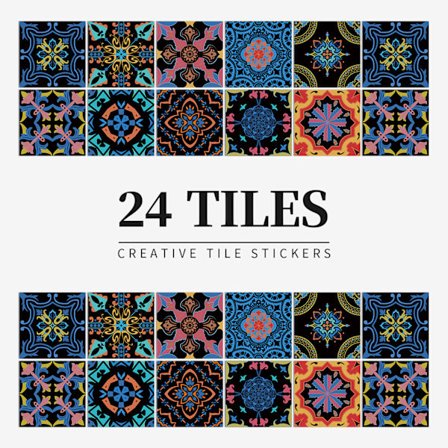 24 kappaletta itseliimautuvaa kukkaseinätarraa 15×15cm - Musta kukka, Keittiö