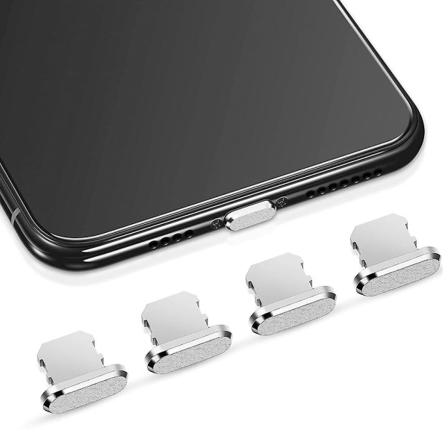 4 stk antistøvplugger som er kompatible med Iphone, beskytter ladedeksel Silver