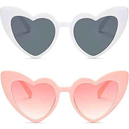 2 stk hjerteformede solbriller (rosa, hvit) for kvinners vi