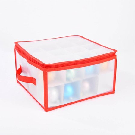 ING joulupallojen säilytyslaatikko lokerokahvoilla ja kaksoisvetoketjuilla, mahtuu jopa 32 joulupalloa, kirkas säilytyslaatikko 7,5 cm 