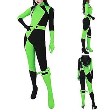 Kim Possible Miss Go Bodysuit Jumpsuit Shego Cosplay Kostyme Halloween Karneval Fancy Dress Up for Kvinner