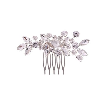 Hårkam til kvinder - indlagt med rhinsten og sølvbladsmønster. Hårtilbehør til kvinders bryllup - brudehovedbeklædning.