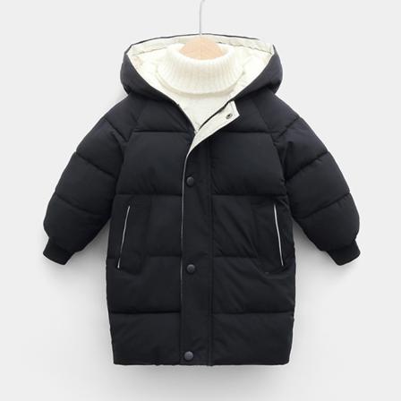 Flickor Medellängd Hooded Neck Knappar Enfärgad Puffer Jacka