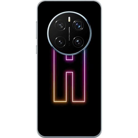 Kompatibelt Mobilskal till Honor Honor Magic7 Pro Minimalistisk neonbokstav H i färgskiftande ljus mot svart bakgrund med modern typografisk känsla