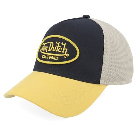 Von Dutch - Zwart trucker Cap - Oval Patch Beige/Black/Yellow Trucker @ Hatstore