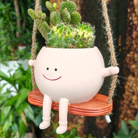 Sving ansikt blomsterpotte med dreneringshull, søt sukkulent hengende planter for innendørs utendørs planter, for planteelskere og mor