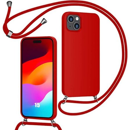 Skyddsfodral med Axelrem - för iPhone 15 - Röd - Mjuk - Stötabsorberande - Represistent
