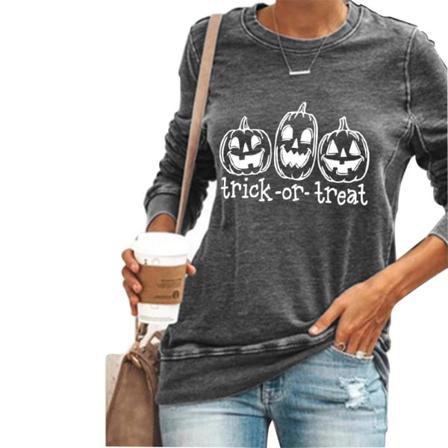 Kvinnors Halloween Pumpa Printed Långärmad T-shirt Casual Topp