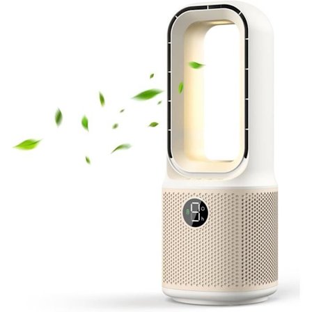 Kompakt og støjsvag bladløs ventilator, 9 hastigheder, kraftig luftstrøm, med natlys og timer, bordventilator