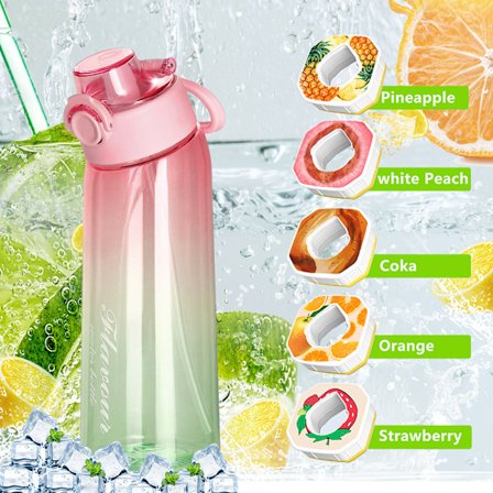 Air Water Up Flaske 900ml Air Starter Pakke Smagsvandflaske med Duftkapsler til Camping Pink grøn + tilfældige 5 ringe