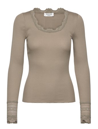 Rosemunde Rwbenita Silk Ls O-Neck Lace T-Shir - Khaki green - S