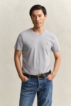 GANT Herren Slim Fit T-Shirt mit V-Ausschnitt (XXL) Grau