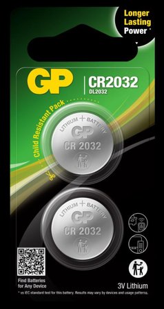 GP Lithium Cell Battery CR2032, 3V, 2-pack