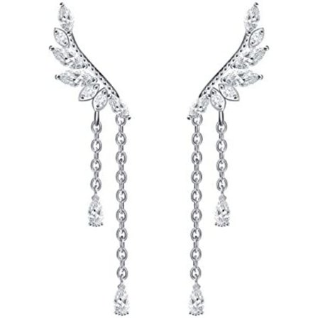 925 Sterling Silver Crystal Dangle Ear Cuff Örhänge för Kvinnor