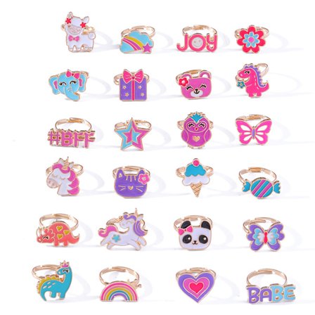 Børnepige Ringe 24 Styk, Justerbar Ringsæt til Lille Pige,