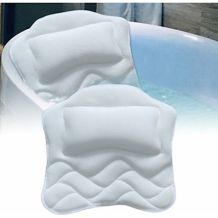 5D Air Mesh Badekarpude, Hovedstøtte, Nakkepude, Ryg, Skulderstøtte, Badekarpude med 5 Kraftige Sugeskopper, Velegnet til Alle Badekar KLB
