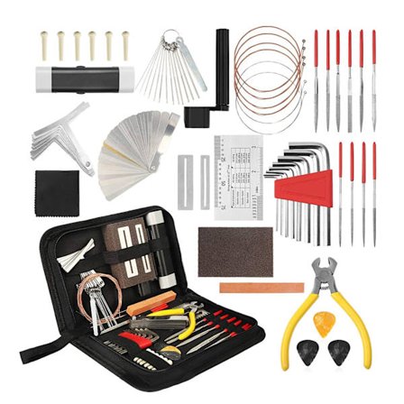 Guitar Vedligeholdelsesværktøj Strengoptrækker Brostifter Slibesæt Unbrakonøgle Reparationsredskaber