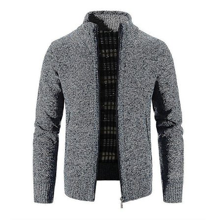 Herr Vinter Varm Långärmad Enfärgad Dragkedja Stickad Kofta Casual Tröja Topp Jackor