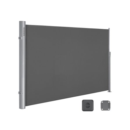 1,6 x 6 m (K x P), Kaksinkertainen sivumarkiisi, sisäänvedettävä, sivuverho, parvekkeelle, patiolle, terassille, savunharmaa