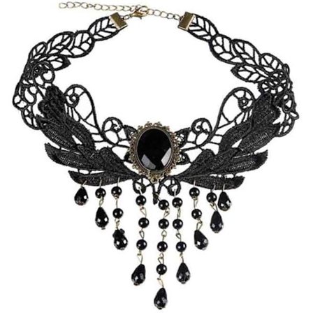 Svart Blondert Gotisk Krage Rund Hals Fringe Halskjede Rund