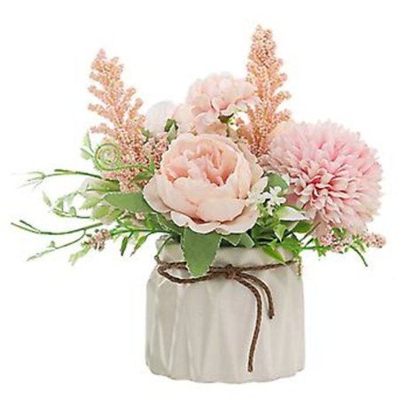 Kunstig Blomst med Lille Keramik Vase Silke Rose Falsk Plante Eucalyptus Blad Bær Hjemme Blomsterarrangement Dekoration (Pink)