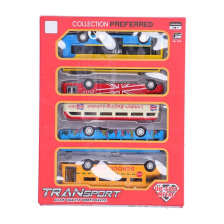 4 stk. lekebuss i legering, tidlig pedagogisk tilbaketrekningsmodell for barn