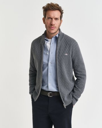 GANT Herren Strickjacke mit Mikrostruktur (L)