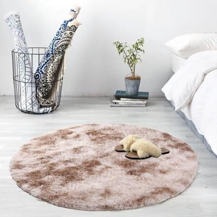 Deep Pile Matta Rund Liten Rund Matta 120 Diameter Rund Vardagsrum Soffbord Ullmatta - Khaki