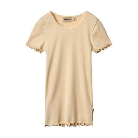 WHEAT Rib T-Shirt Short Sleeve Katie Macadamia Str 110/5 år, Tøj & Bolig, Børnetøj, Børneundertrøjer