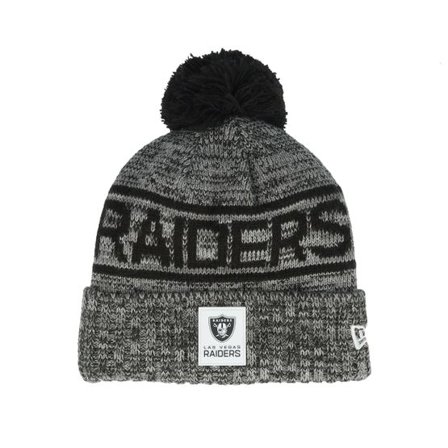 New Era - NFL Svart pom Beanie - Las Vegas Raiders NFL 25 Sideline Cold Weather Sport Knit Black/Grey Pom @ Hatstore