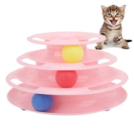 Katteballtårnleker 3 nivåer tårnspor rullepuslespillleker for kattungekatter som jakter og trener rosa