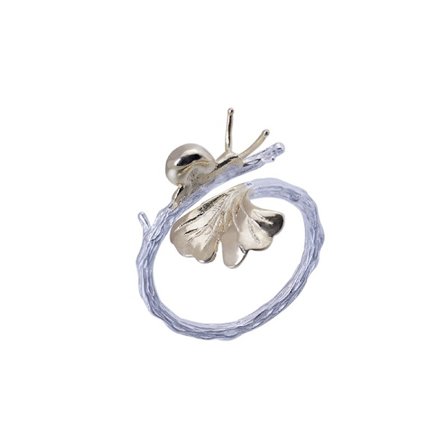 925 Sterling Silver Ring - Justerbar med Guldpläterad Snigel och Ginkgoblad - Elegant Damring